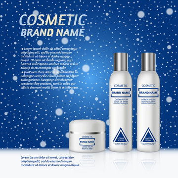 點(diǎn)擊來源直接獲取大圖文件 3d 逼真的化妝品瓶廣告模板 冬季背景下雪花的化妝品品牌廣告概念設(shè)計(jì) 模板 3d質(zhì)感矢量日化商品主圖banner模板